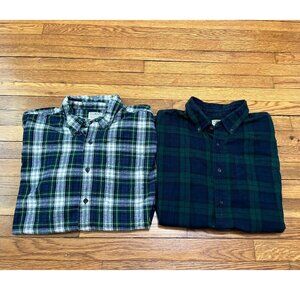 LL Bean Men's Flannel Button Down Shirt Plaid Green Size XL Regular LOT OF 2!